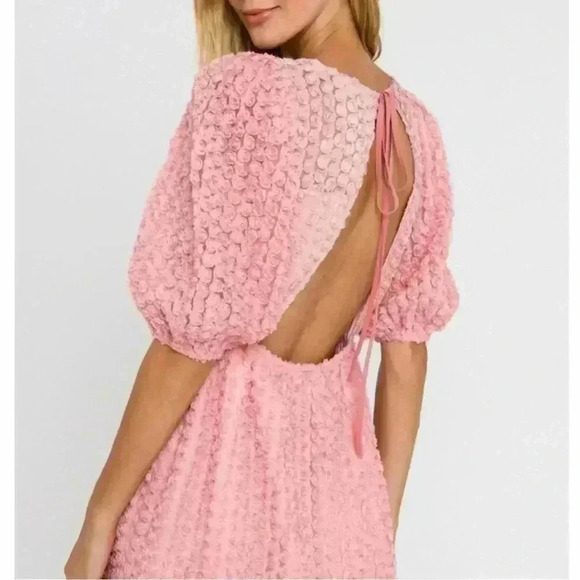 La’Ven Pink Rose Print Puff Shoulder Midi Dress Size M- B08 - Picture 3 of 12